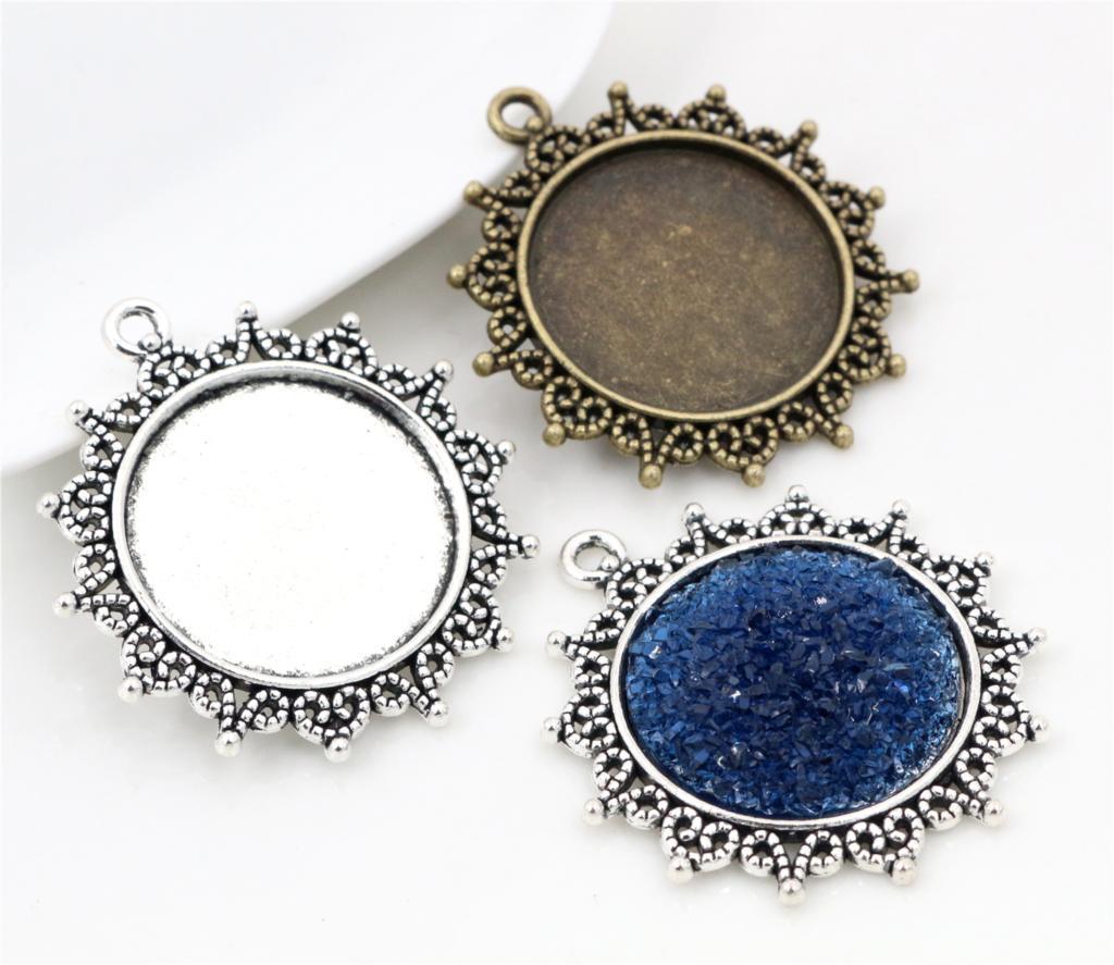 New Fashion 5pcs 25mm Inner Size Antique Bronze and Antique Silver Plated Pattern Cameo Cabochon Base Setting Charms Pendant