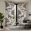 2Pc Brown And Gray Floral Print Curtains, Polyester Fabric, Machine Washable, Suitable For Living Room, Bedroom, Study