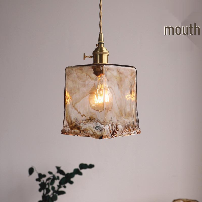 Retro Brass & Glass Bedside Lamp - Single Head Chandelier for Bedroom, Restaurant, Bar, or Store Entry.