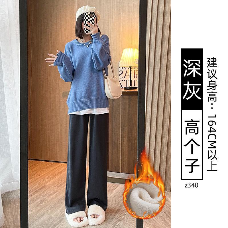 Black narrow wide-leg pants women's spring, autumn and winter velvet high-waisted drape straight casual small corduroy pants