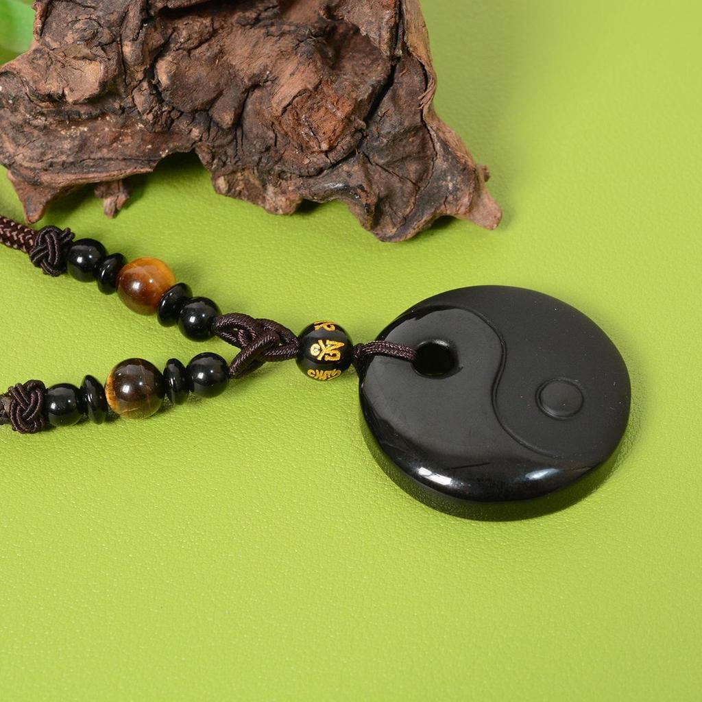 Obsidian Yin Yang Tai Chi Bagua Pendant Necklace