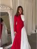 2024 Autumn/Winter Women's European Retro Color Block Slimming Long Sleeve Evening Dress
