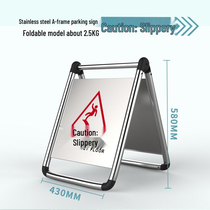 Stainless Steel No Parking, Caution Slippery, A-Frame Folding Sign