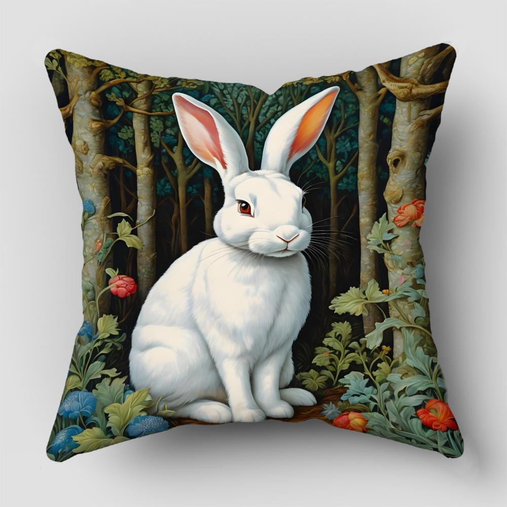 Cute Rabbit illustration Pillow Covers,Polyester Decorative Cushion Cases for Living Room Sofa (Pillow Inserts Not Included)