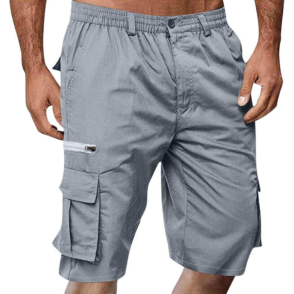 Men's Summer Multi-Pocket Cargo Shorts Casual Summer Hiking Shorts Elastic Waist Shorts