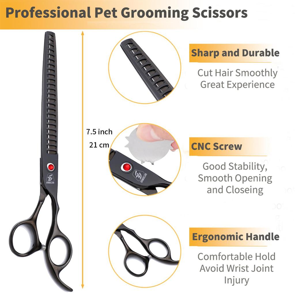 SANGELAR Foarfece pentru îngrijirea animalelor de companie de 7,5 inci Rata de subțiere a dinților din os de pește 35%-50% Foarfece de subțiere pentru câini Unelte profesionale pentru îngrijirea animalelor de companie Îngrijirea câinilor