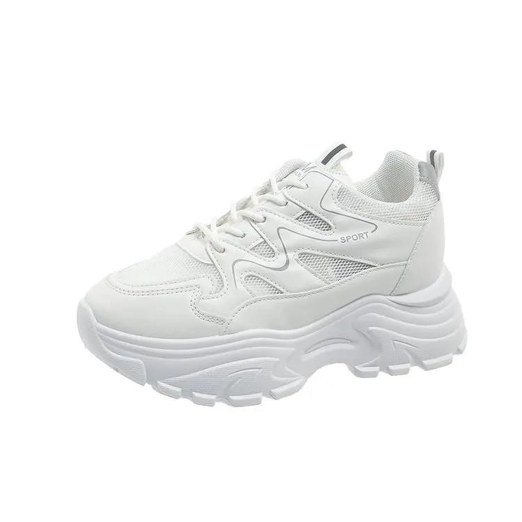 Fashion Hot Selling 2025 Casual Women Thick-soled Sneakers Fashion Spring Autumn  PU Lace-up Vulcanized Shoes Mesh Rubber Non-slip New