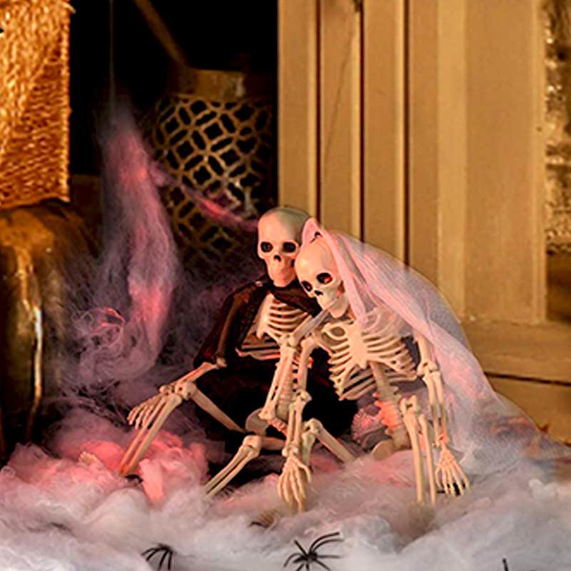Festive Halloween Skeleton Couple Decorative Props Realistic Plastic Bride Groom Design 21x10cm