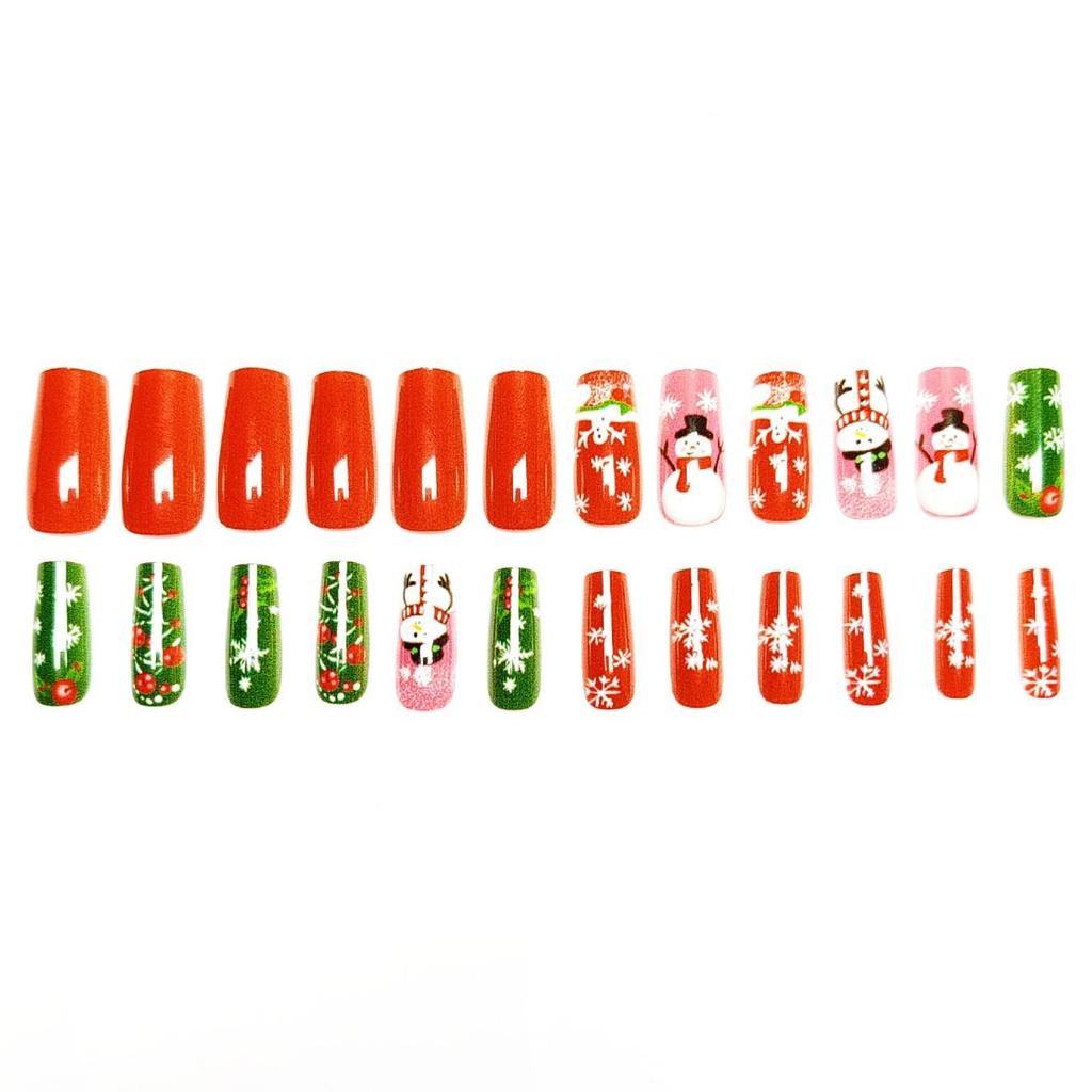 Festive Snowman & Snowflake Tree Nail Art: European & American Style Christmas Fake Nails