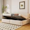 Letto imbottito 90x200 divano letto, velluto, contenitore idraulico, testiera alta, schienale intercambiabile, adatto per bambini e adulti, beige