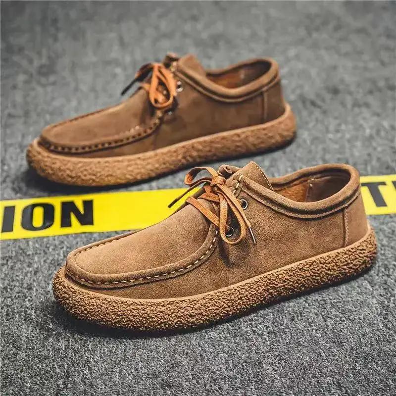 Retro Casual Men Shoes Luxury Suede Leather Loafers Men Sneakers Comfor Soft Sole Driving Shoes Men Walking Shoes