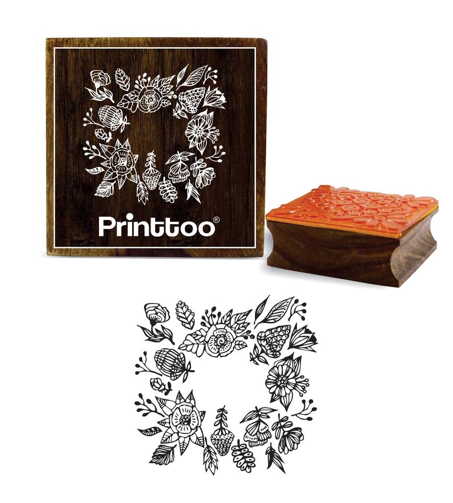 Printtoo Card Making Wooden Rubber Stamp Square Floral Pattern Scrap-booking Stamps-2 x 2