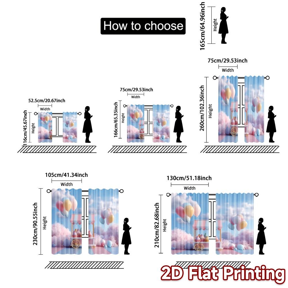 2pcs, 2D FLAT PRINTING Curtains (Without Rod) Sweet Carnival Cart Popular Creative Curtains Polyester Curtains Thermal