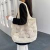 Lightweight Women's Minimalist Crochet Tote Bag Large Capacity Hollow Out Woven Design, Durable Fabric with Fixed Shoulder Strap