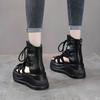 Mode GKTINOO 8cm Etnische Koe Echt Leer Enkellaarsjes Dames Hol Peep Toe Platform Sleehak Ademend Rits Zomer Mode Schoenen