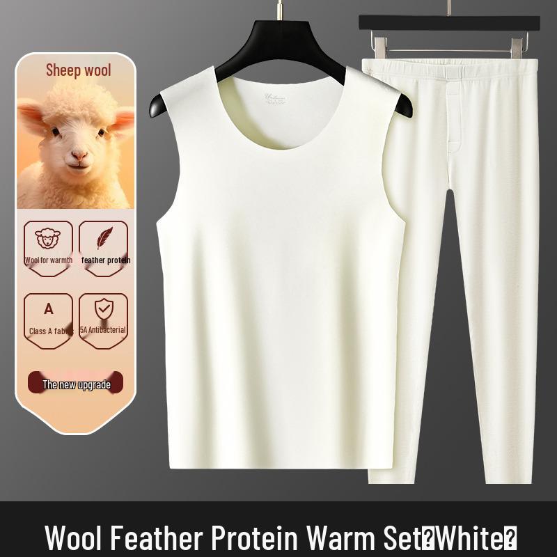 Мужской бесшовный зимний термокомплект из шерсти - Велюровый жилет и брюки для защиты от холода. XL