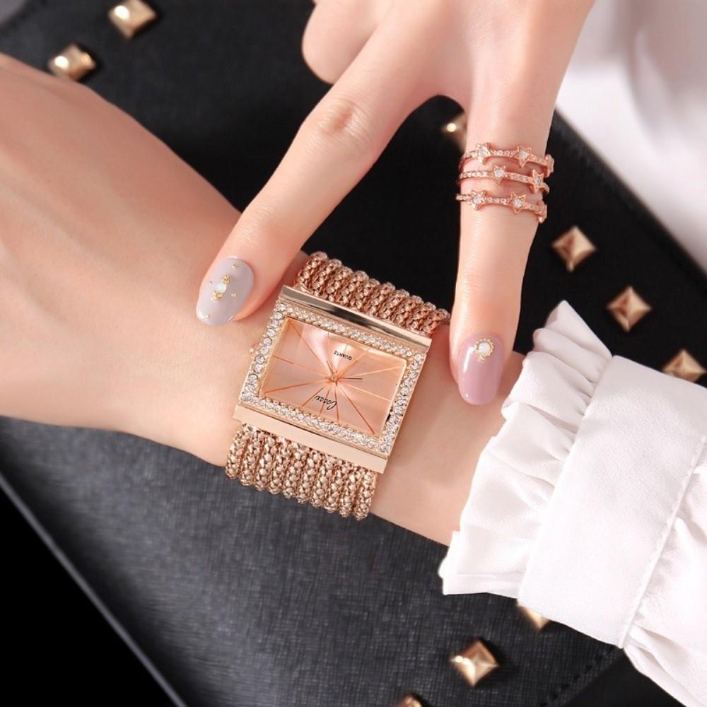 Luxus Quarz Armbanduhr Stahlarmband Quadratisches Zifferblatt Armbanduhr Quarzwerk Strass-Dekor Damen Armbanduhr für Frauen