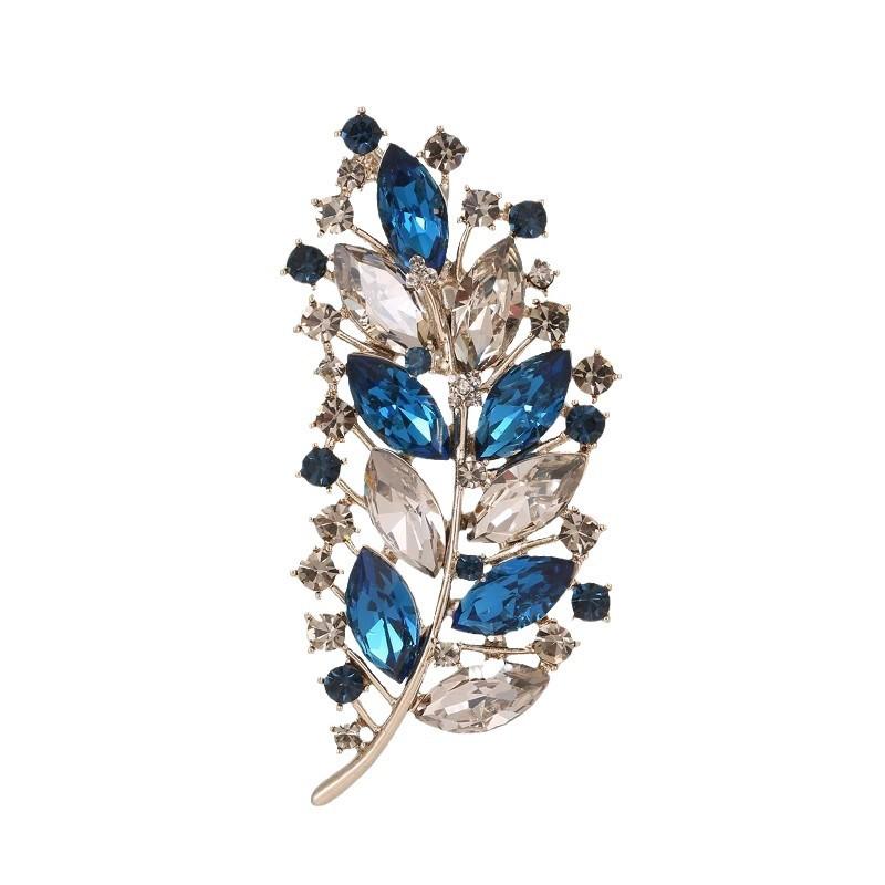 Retro Off-Ear Brooch High-End Female Personality Crystal Leaf Corsage Niche Design Sense Pin Temperament Suit Accessories