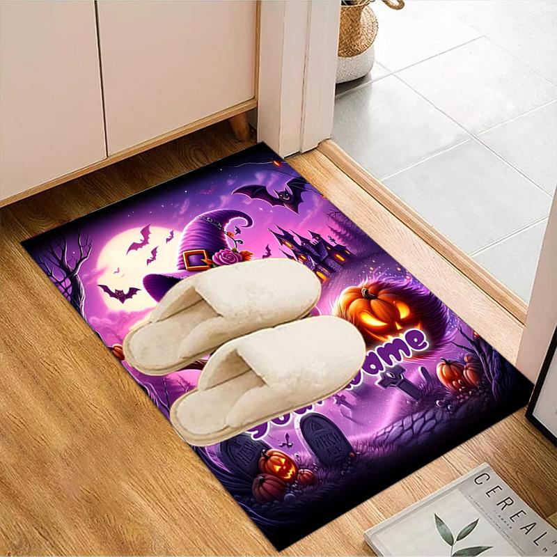 1PC Custom Name Halloween Ghost On Broomstick Theme Floor Mat Ideal for Living Room, Game Rooms, Office, Bedroom,Floor Mat Playful Design65