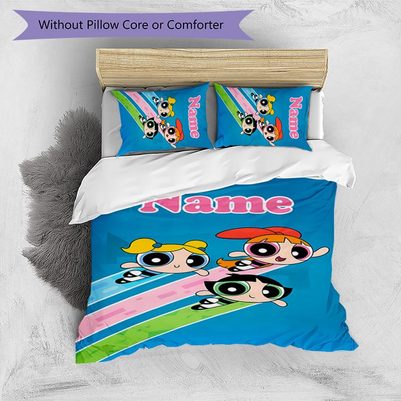 3pcs The Powerpuff Girls5 Cover Set - Personalized Name, HD Printed Bedding with 1 Cover and 2 Pillowcases - Perfect for Home Decor, Easy Care