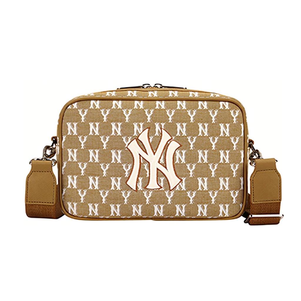 MLB Monogram Series NY New York Vintage All Over Print Fabric Shoulder Bag Women Shoulder Bag Khaki 32BGDC111-50B