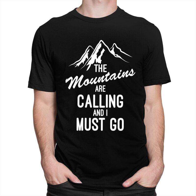 The Mountains Are Calling T Shirts Men Pure Cotton Tees Fathers Day Gift Camping Adventure Tshirt ShortSleeve Tshirt Clothing