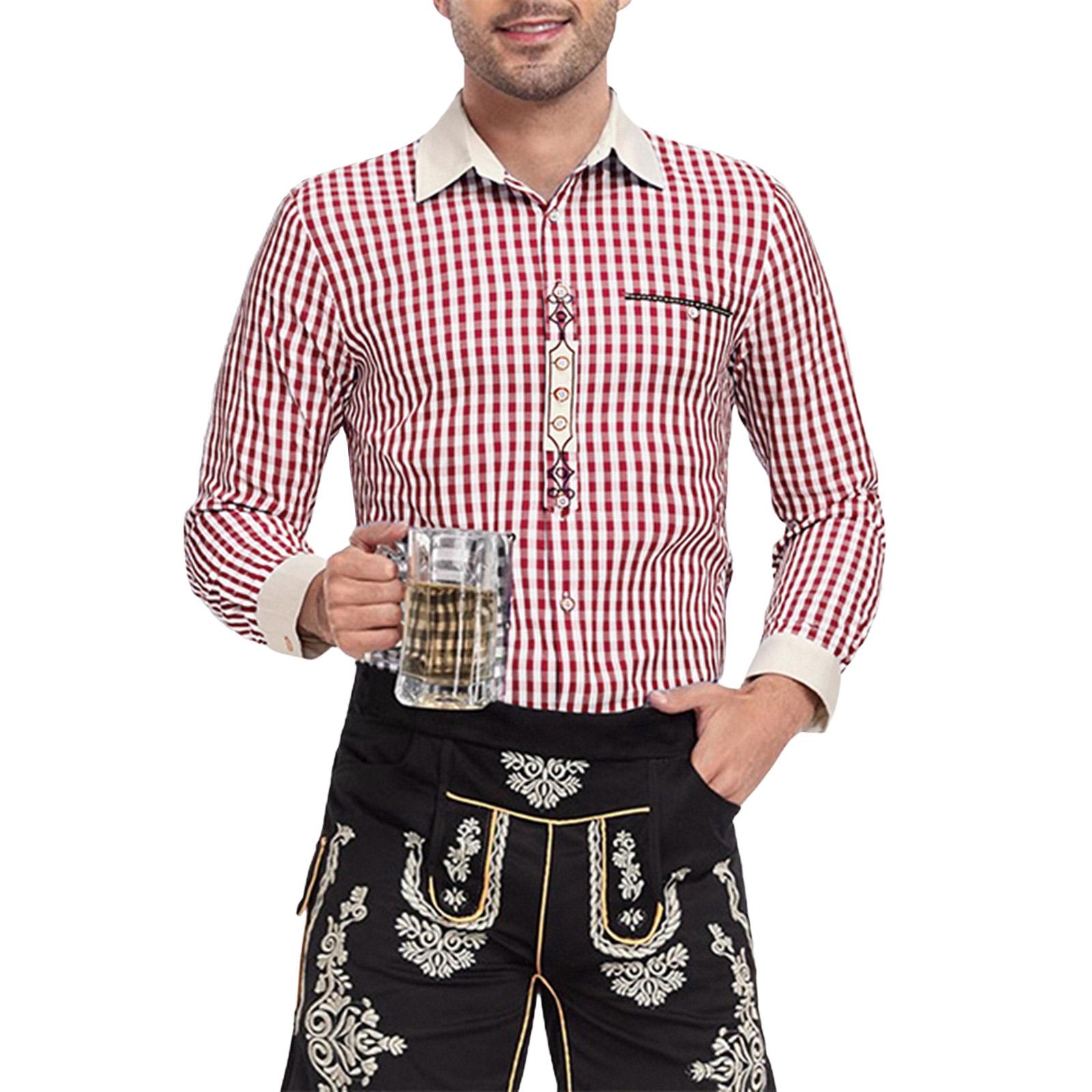 

Men s Plaid Casual Loose Button-Down Collar Long-Sleeved Shirt L червоний