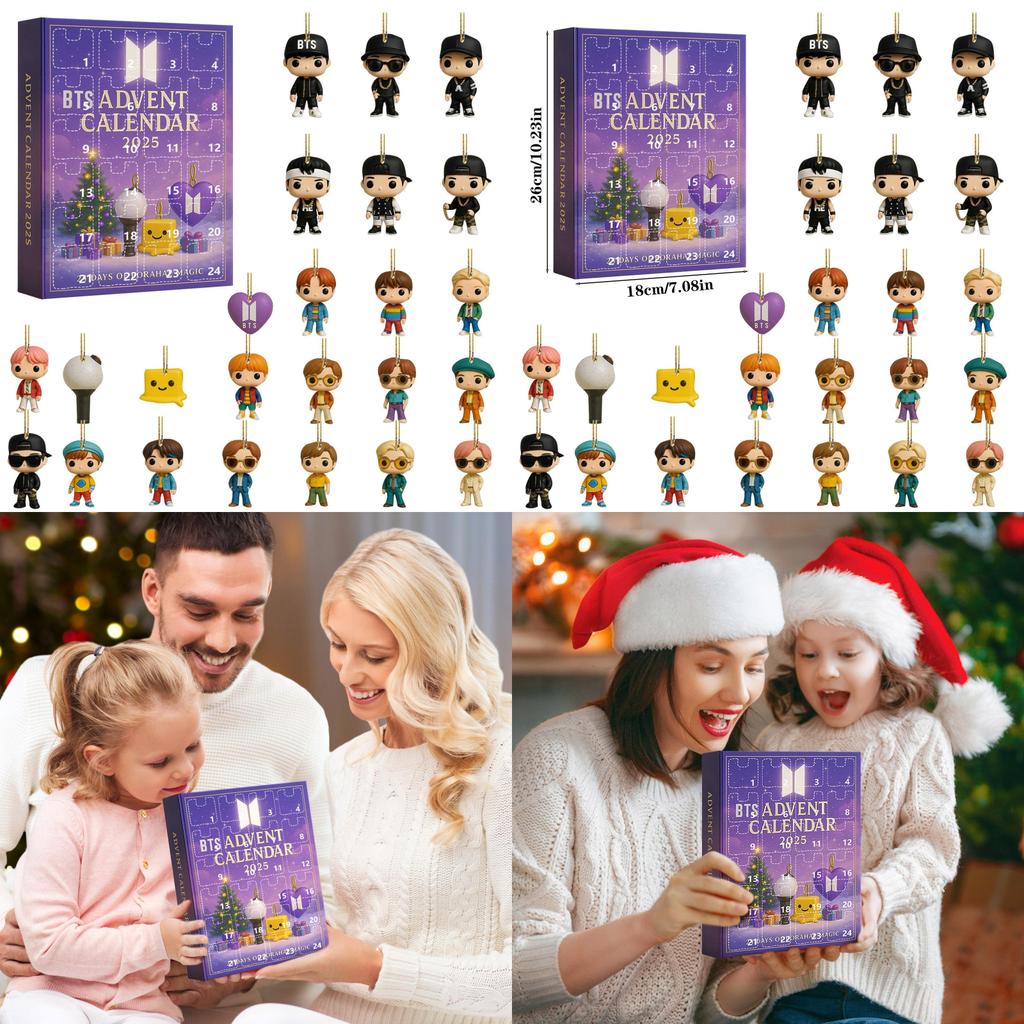 Bts Christmas Advent Calendar With Acrylic Keychain Ornaments For Holiday Gift Giving