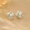 French light luxury flower earrings 925 silver needle niche design dripping oil geometric temperament high-end stud earrings ear jewelry