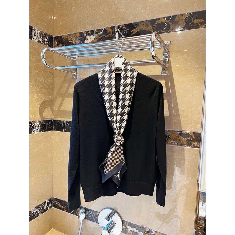 NINA SOLOR Nordic Chic Houndstooth Double-Sided Long Silk Scarf