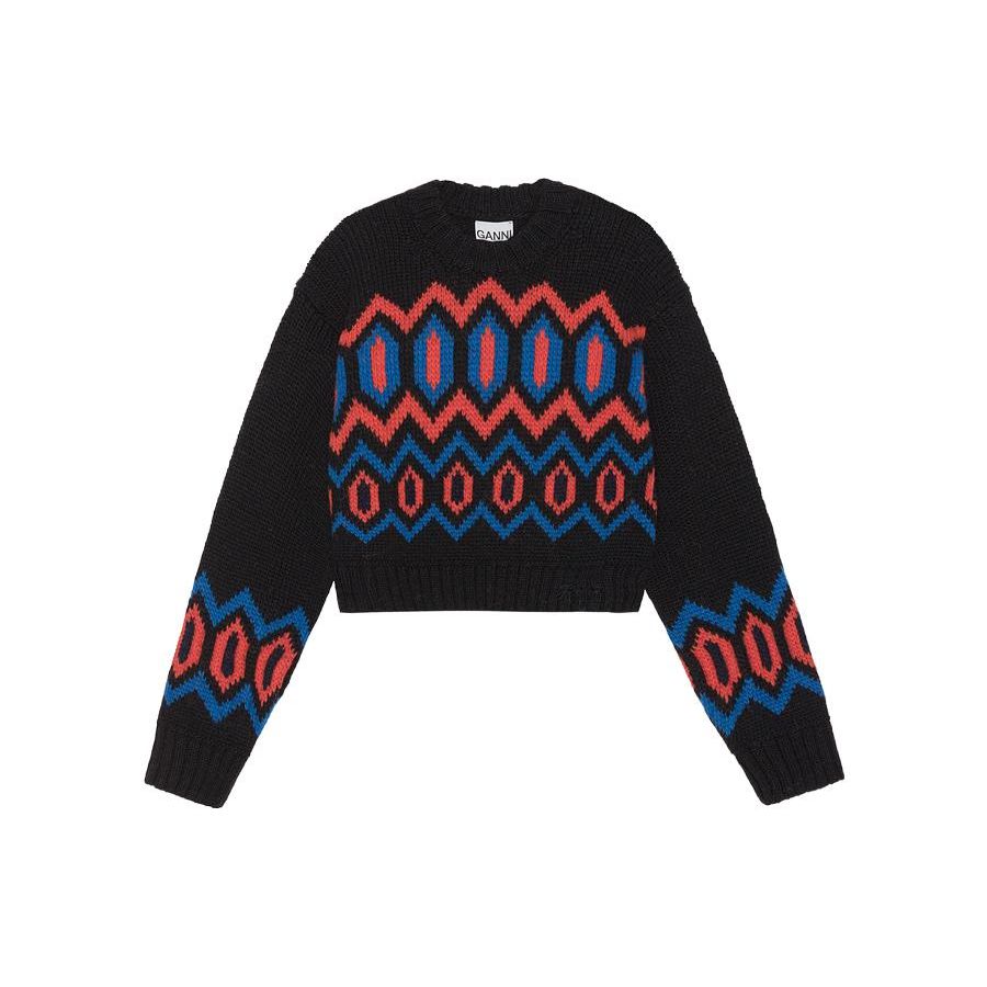 GANNI Printed Pattern Embroidered Round Neck