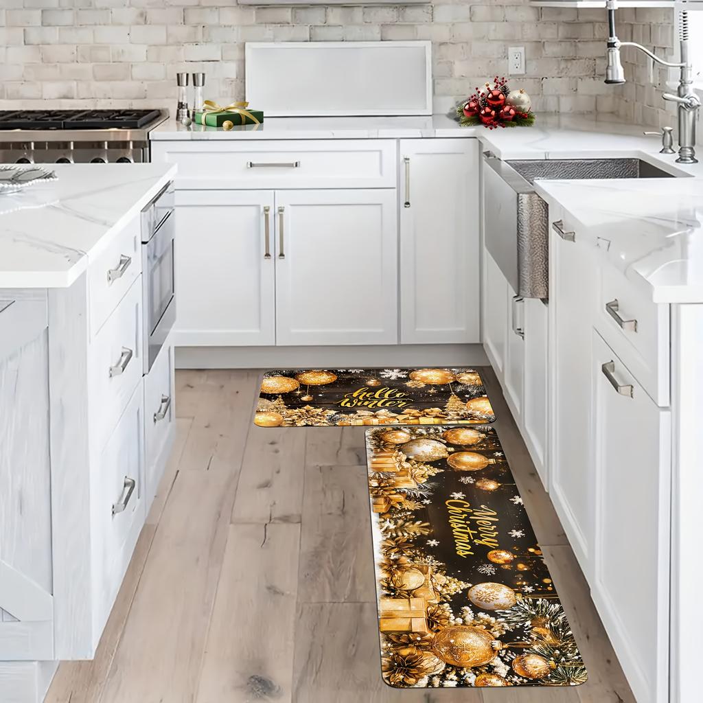 2 Stück Anti-Ermüdungs-Küchenteppiche Weihnachten Wasserdicht Rutschfest Dick Gepolsterte Küchenmatte Schwerlast-Komfort-Stehmatte für Küche