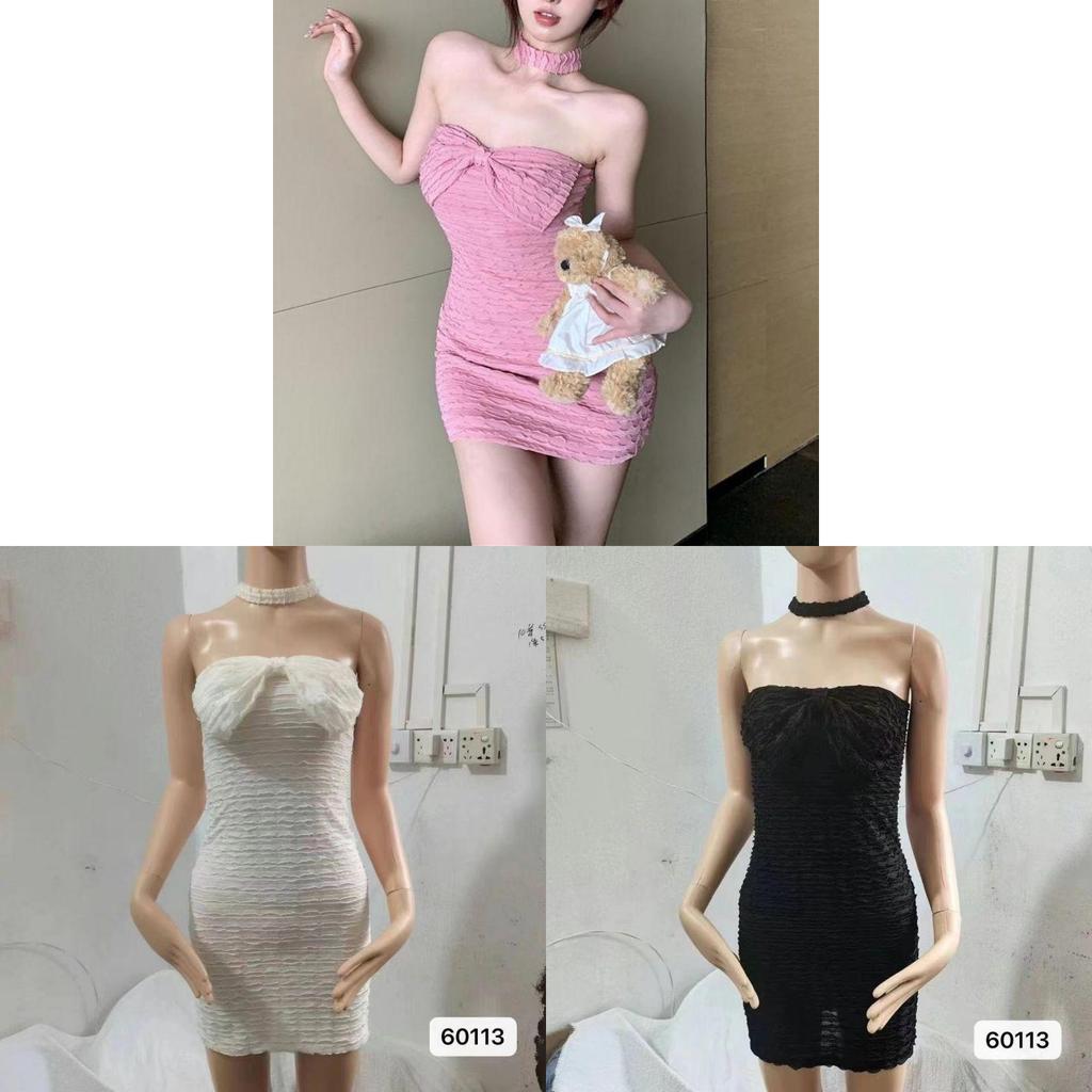Cotton Off Shoulder Dress With Bow Tie And Slim Fit For Casual Women