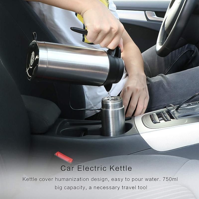 12V 24V Auto Heating Cup 750ML Stainless Steel Car Kettle with Lighter Plug Electric Water Heater Bottle for Travel