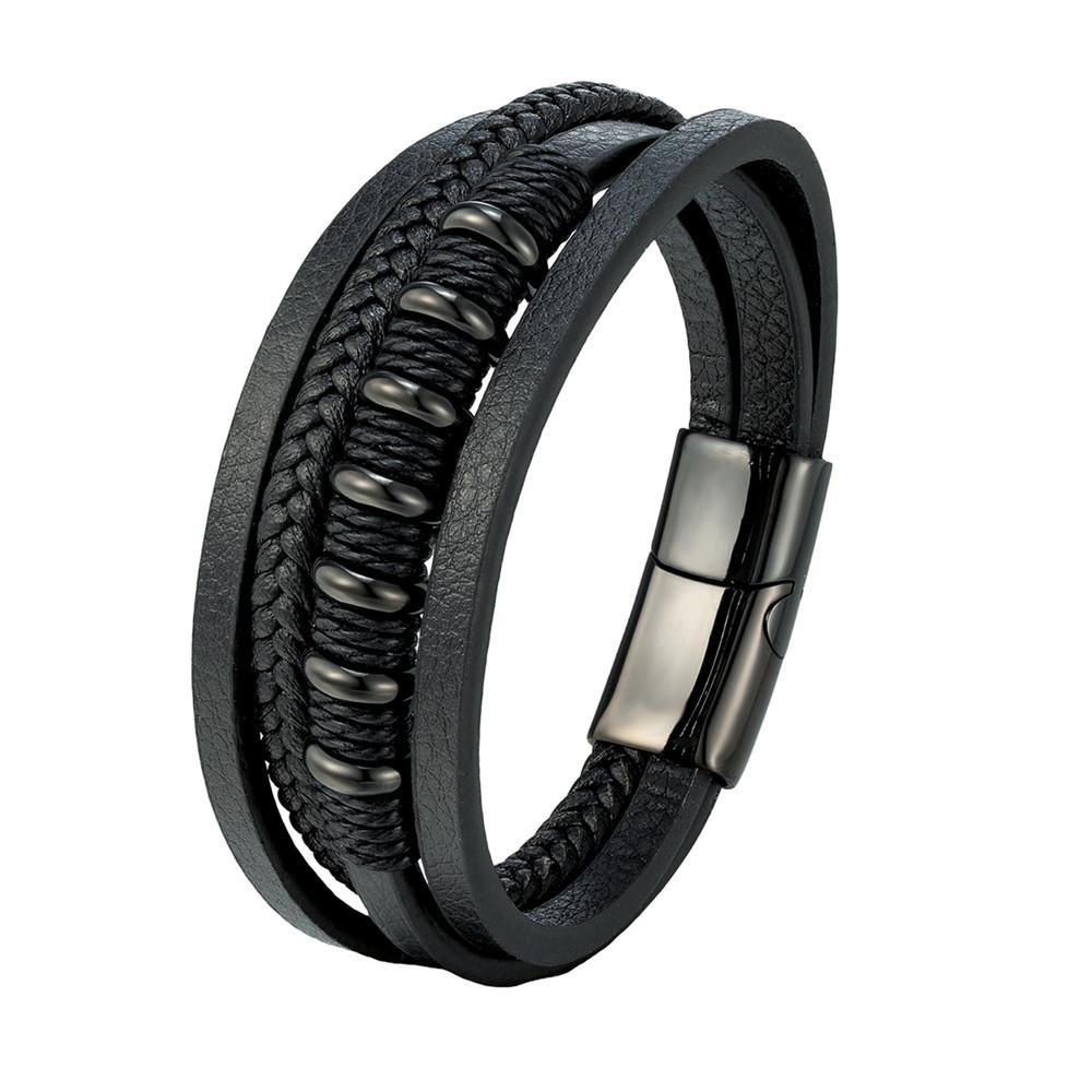 2026 European and American Fashion Personalized Multi-layer Woven Leather Bracelet, Simple Magnetic Buckle Men's Bracelet