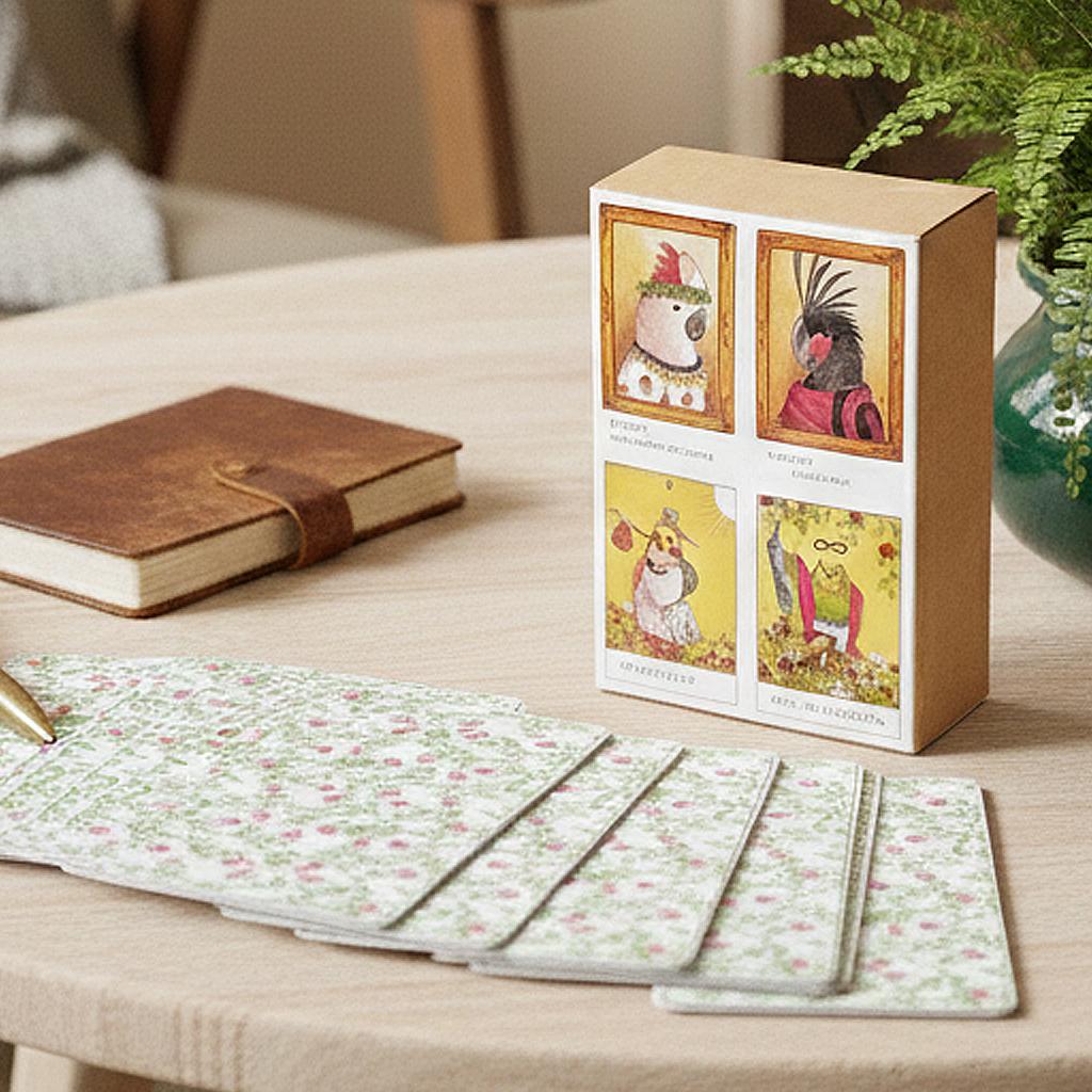 Skurriles Vogel-Tarot Deck 80 handgezeichnete Papageien-Tarotkarten Einzigartiges Geschenk für Vogelliebhaber 350 g/m² Doppelgeprägter Karton 10x6,5cm