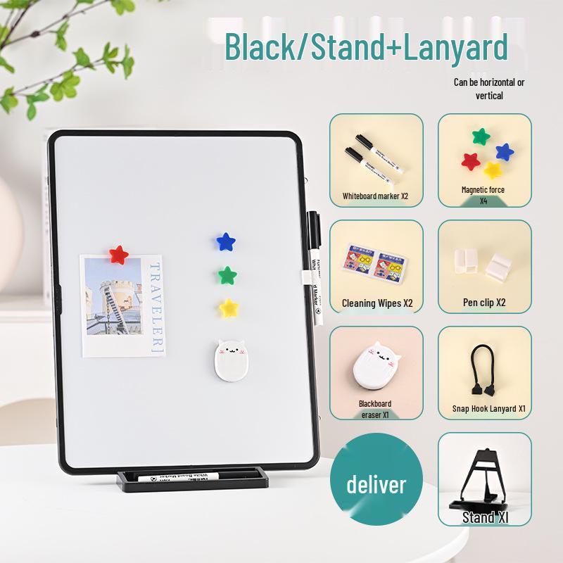 Lavagna bianca con cordino magnetico bifacciale da scrivania: Lavagna portatile per disegni e promemoria per bambini.