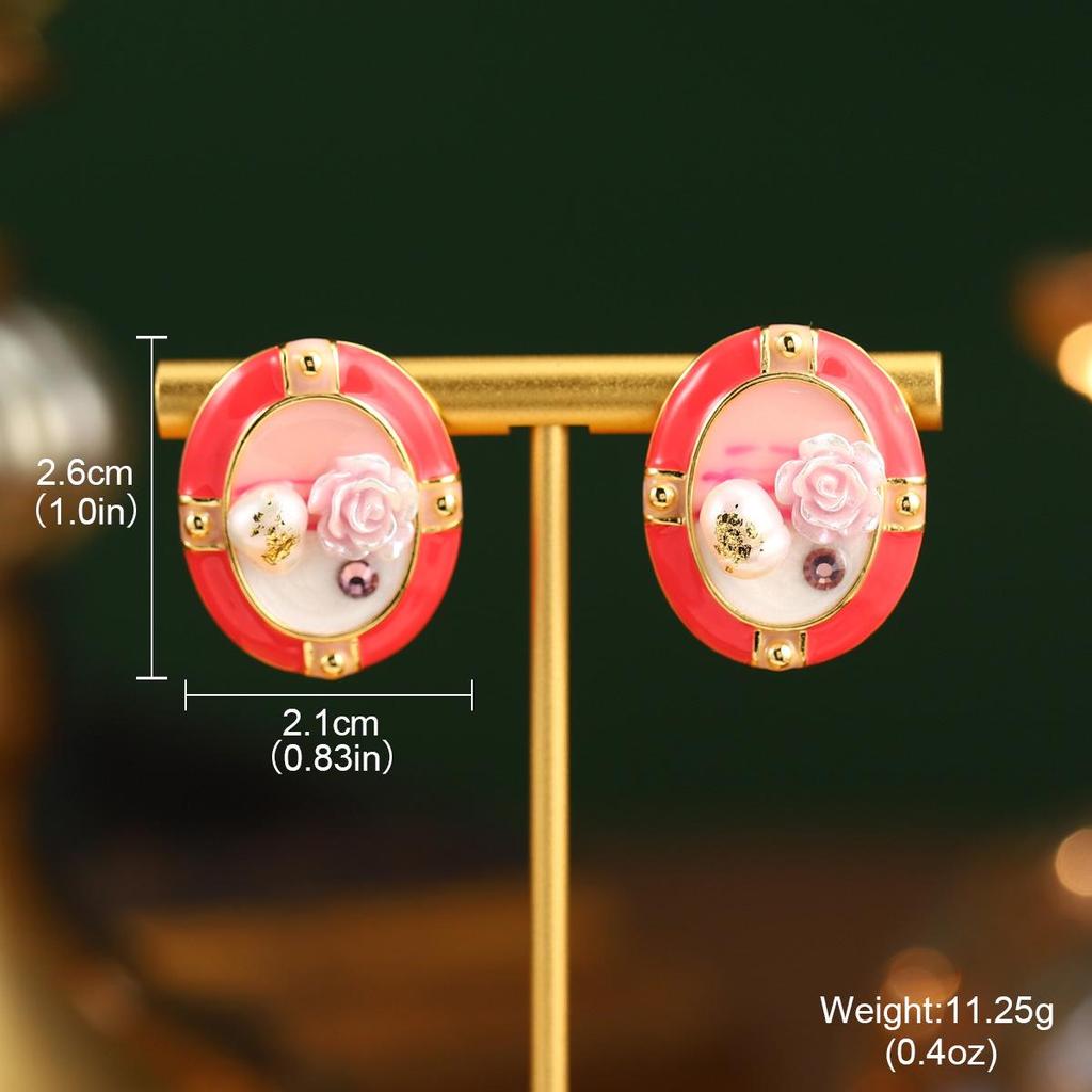 Seria obrazów Van Gogha Moneta: Kolczyki sztyfty z emalią i naturalną perłą w kształcie francuskiego kwiatka, srebro próby 925, kolekcja letnia.