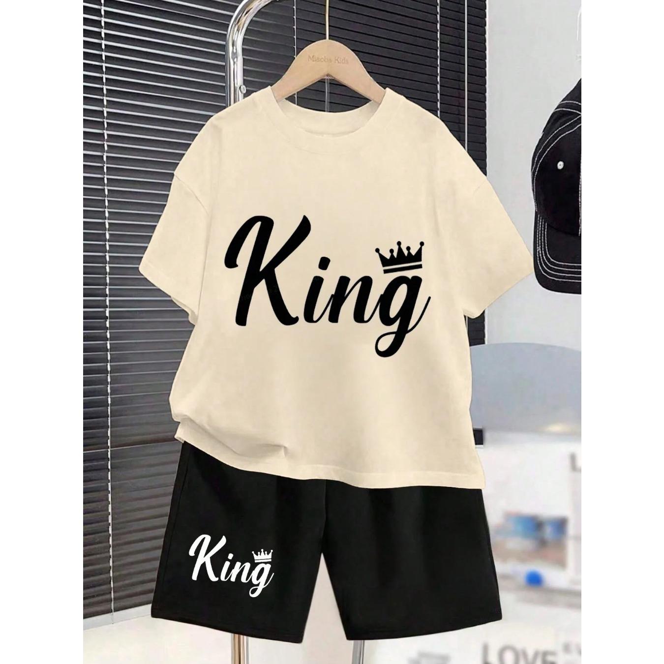 

2025 summer new children s set short sleeve shorts letter printed round neck T-shirt light breathable comfortable 5-6Y