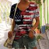 Summer Casual and Comfortable American Flag 3D Printed Women's V-neck Short Sleeved T-shirt
