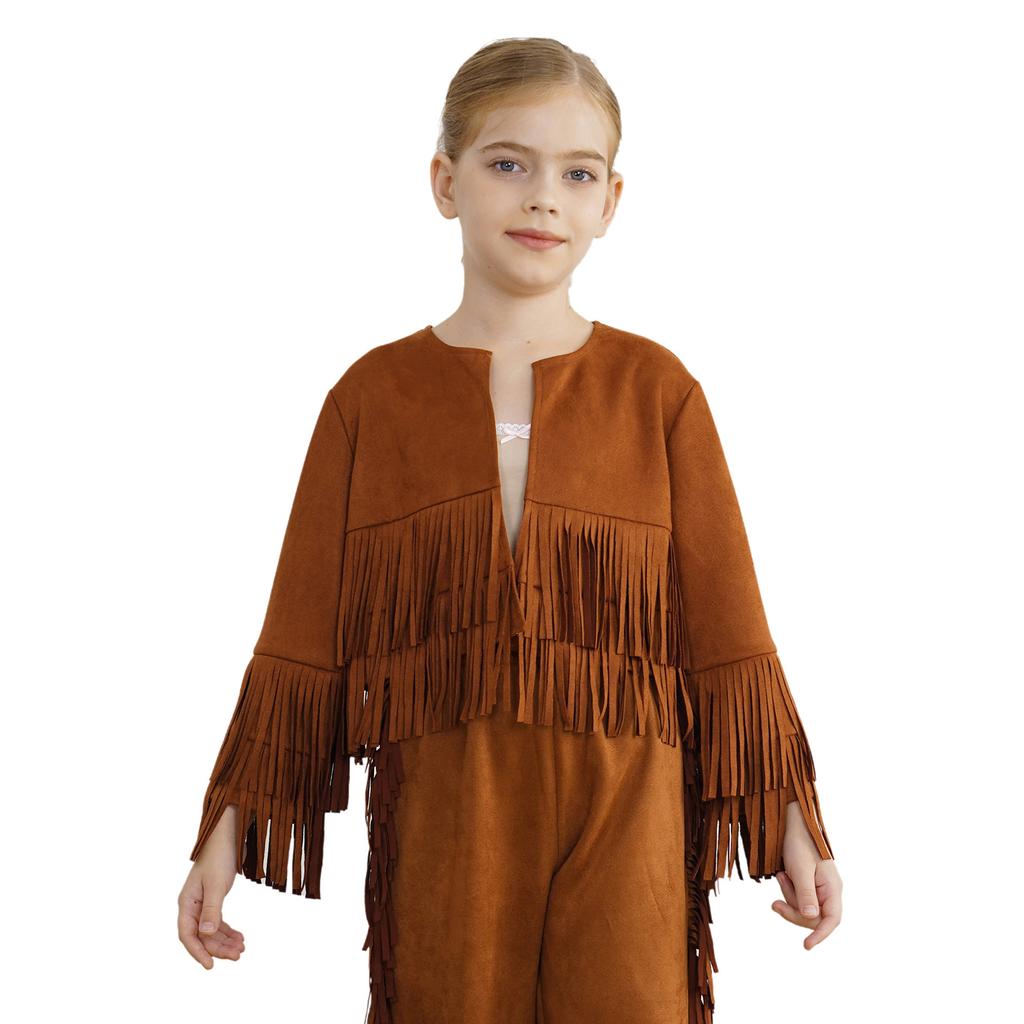 Unisex Westernweste Kostüm Langarm Offen vorne Fransen Quasten Cowboy Cowgirl Verkleidungskleidung