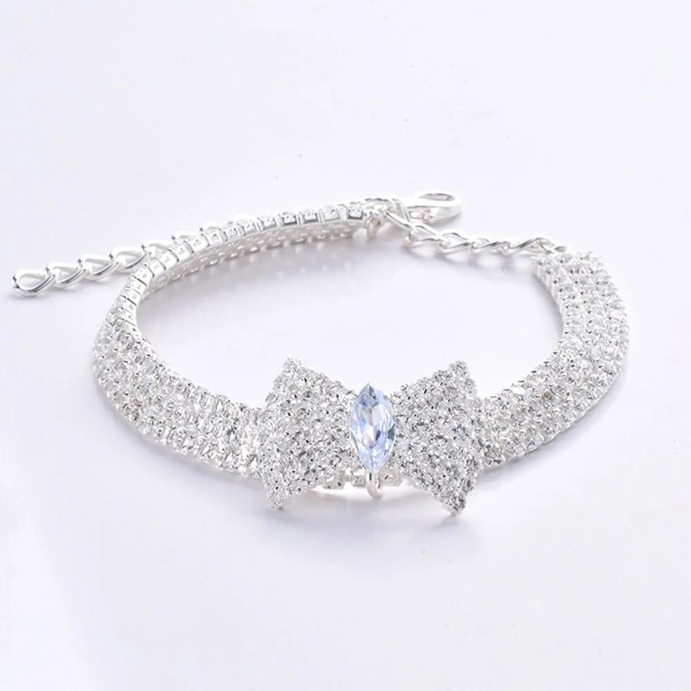 Cat Necklace Collar Adjustable Shine Diamond Cute Girl Wedding Birthday Party Pet Necklace Costume Accessories for Kitten Puppy