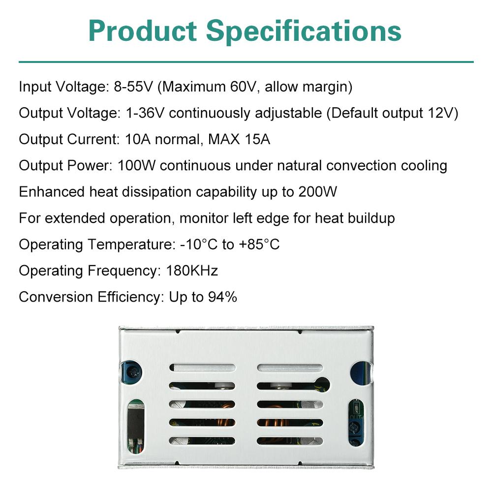 High Power DC Buck Converter Module 8-11V to 1-16V 111W Adjustable Voltage Regulator Board Overcurrent Protection Aluminum Case