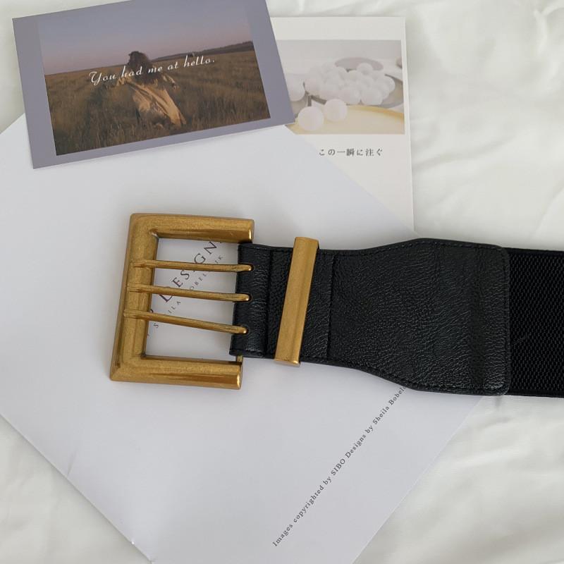 Wide Black Trendy Waist Belt For Women Comfortable Elastic Faux Leather Style