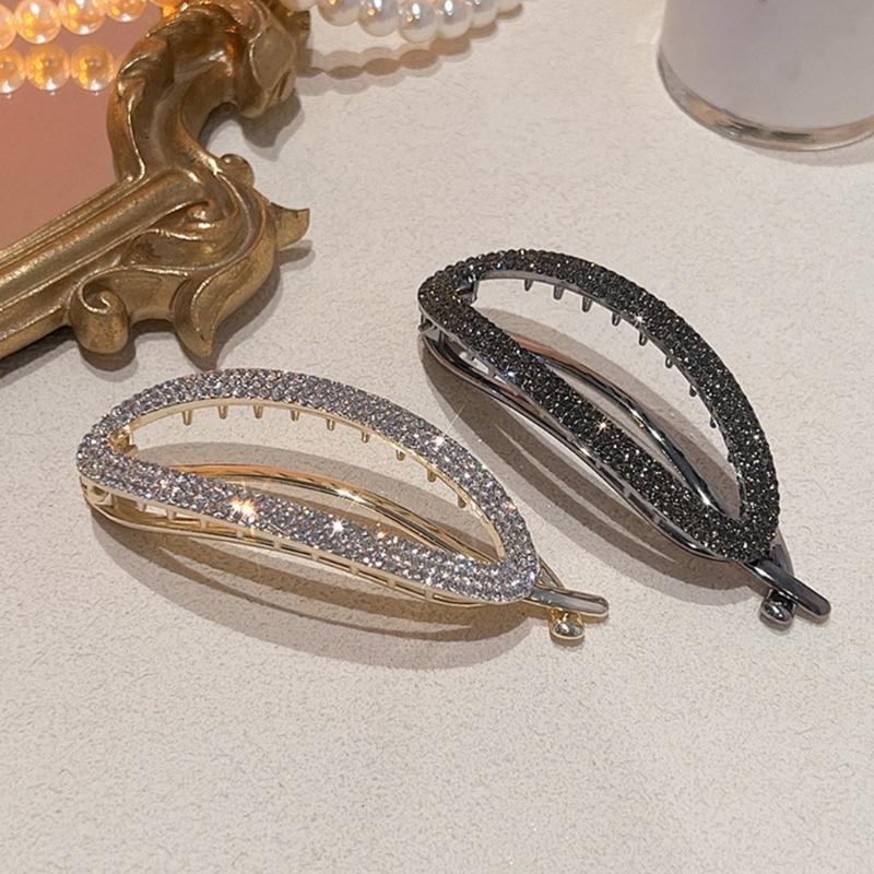 Rhinestones Banana Hair Barrettes Slip Resistant Grip For Women Girls High Ponytail Styling Accessories