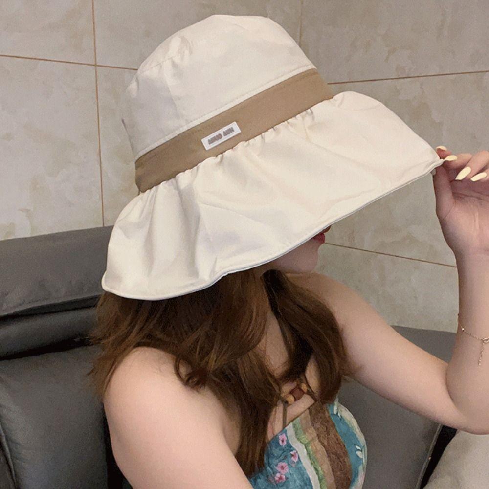 Cloth Sunscreen Fisherman Hat Large Brim Women Bucket Hat Simple Sun Protection Hat  Girl