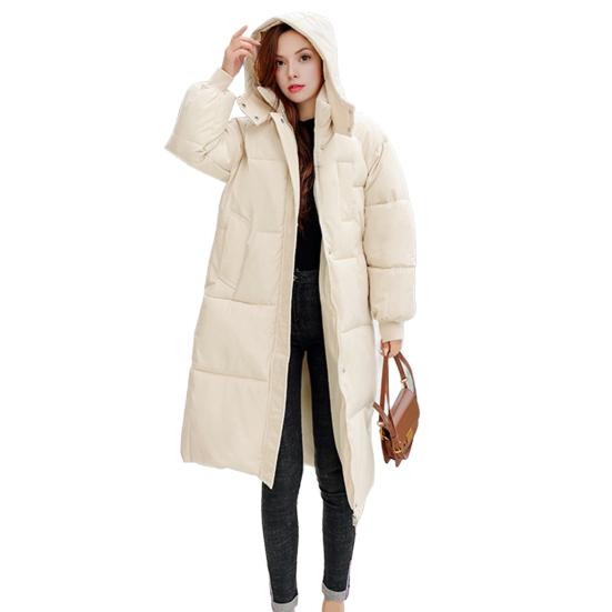 Long Puffer Jacket for Women Thicken Warm Quilted Hooded Coat Zip Up Full Length Down Coat Winter Outerwear