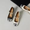 Krazing Pot Cow Skin Spring Summer Size 41 Thick Med Heels Women Square Toe Mixed Color Crystal Heels Pumps