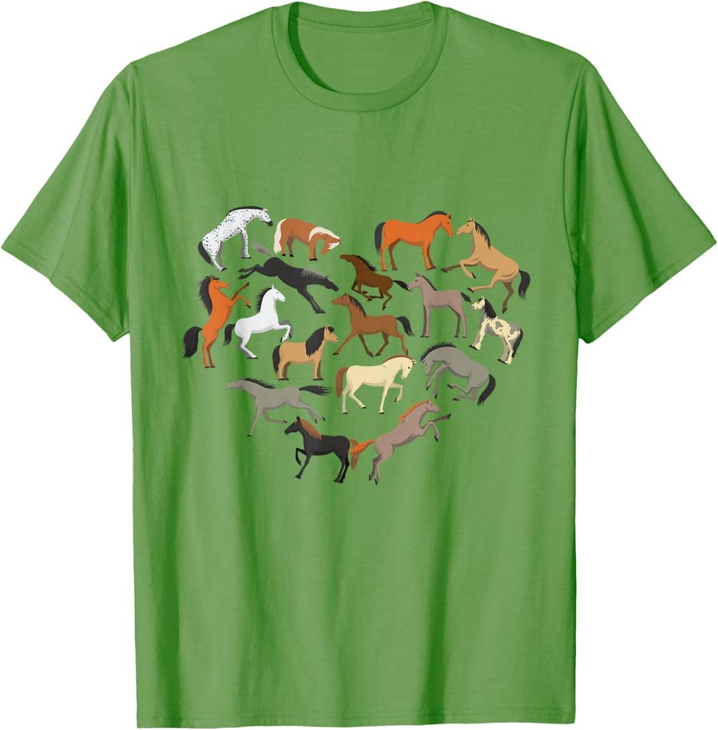 Horse Heart Collage Graphic Tee Horse Lover Farm Rider Casual Short Sleeve T-Shirt Men Women