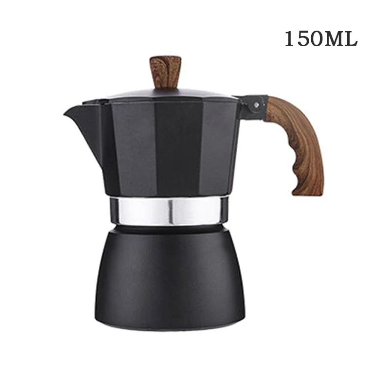 

JUSTINLAU Moka Pots Aluminum Espresso Coffee Maker Percolator Stove Top Pot Italian Wood Handle Barista Tools Cafe Accessories